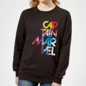 Image of Captain Marvel Galactic Text Womens Sweatshirt - Black - S