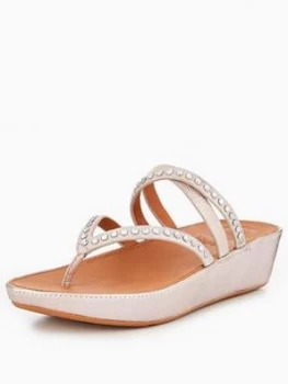 Image of FitFlop Linny Criss Cross Toe Thong Sandal Bronze Metallic Blush Metallic Nude Size 7 Women