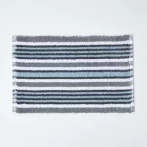 Image of Handloomed Striped Cotton Black Bath Mat - Black - Black - Black - Homescapes