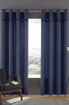 Image of Catherine Lansfield Melville Woven Texture Eyelet Curtains - Size: 66x72" - Blue - Top Border