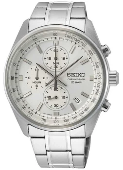 Image of Seiko Mens Stainless Steel Bracelet White Chronograph Watch