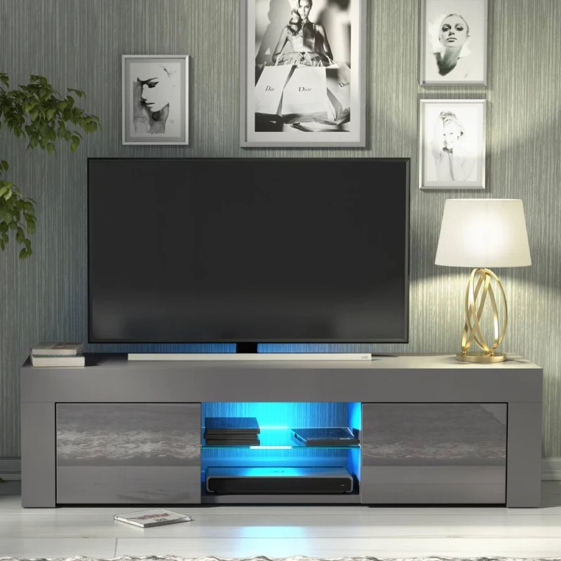 Image of Creative Furniture Loom TV Unit 130cm - Dark Grey with Gloss Doors & LED Lights Dark Grey Unisex