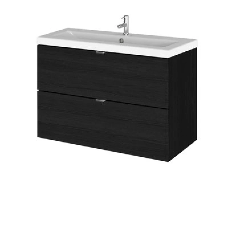 Image of Hudson Reed Fusion Wall Hung 2 Drawer Vanity Unit & Ceramic Basin, Sink Vanity Unit, Charcoal Black, 800mm
