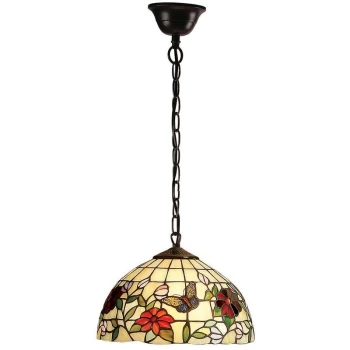 Image of Interiors 1900 Lighting - Interiors Butterfly - 1 Light Small Ceiling Pendant Bronze, Tiffany Style Glass, E27