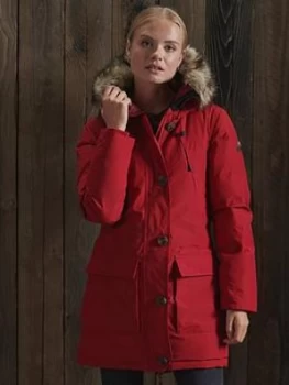 Image of Superdry Rookie Down Parka Coat, Red, Size 6, Women