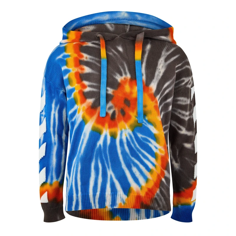 Image of Off White Mens Diag Tie Dye Long Sleeve Hoodie Black White male XS (44)