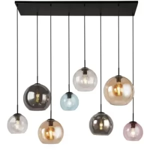 Image of Searchlight Mardi Gras 8 Light Bar Pendant Matt Black, Mu Lighti Colour Glass Shades
