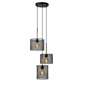 Image of Baskett Vintage Cluster Pendant Light - 3xE27 - Black