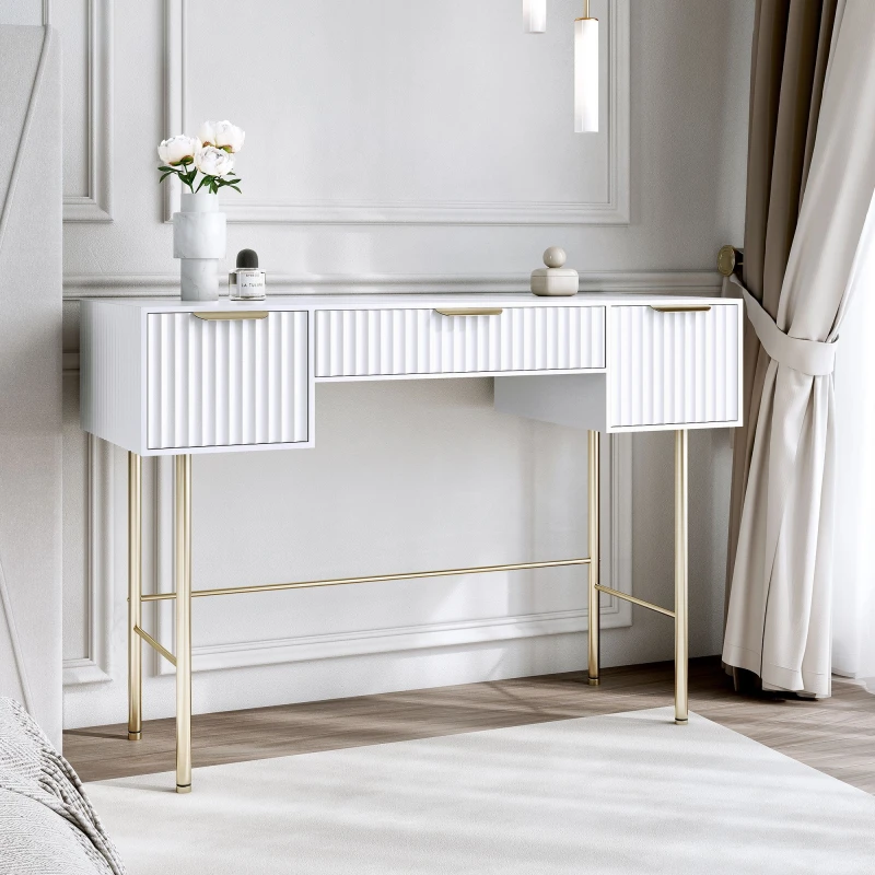 Image of CARME HOME Lara White Dressing Table - Ridged front & side finished White Unisex