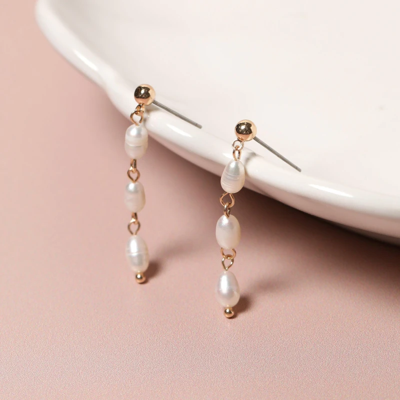 Image of Jon Richard Womens Real Freshwater Linear Drop Earrings in Gold Gold Female One Size