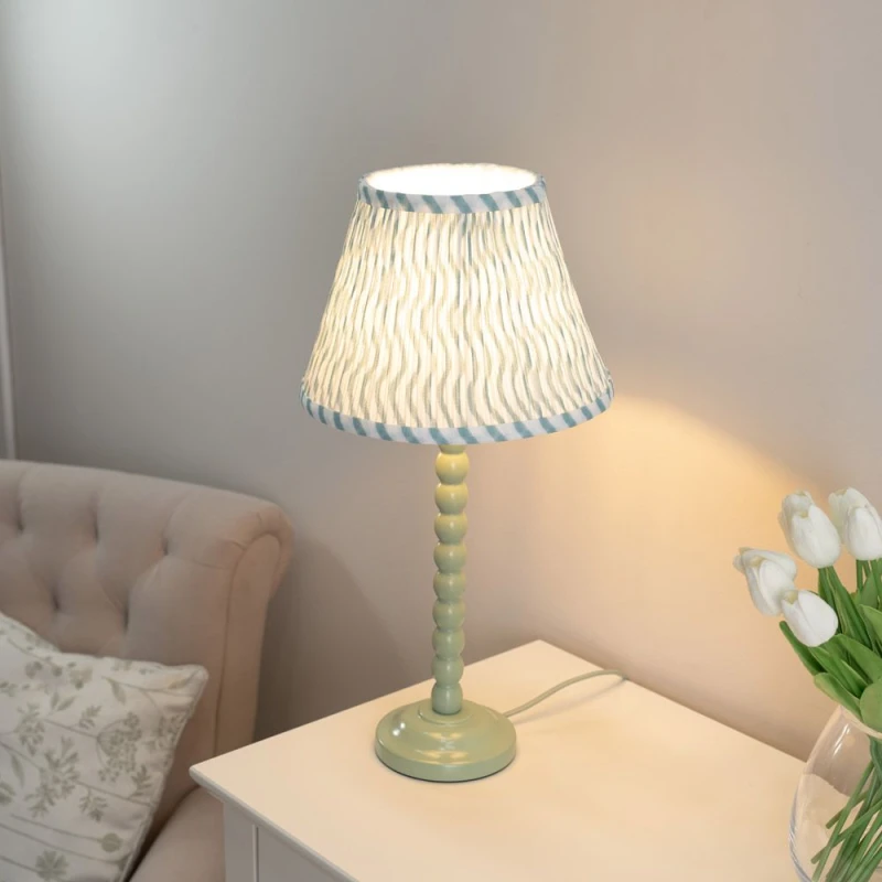 Image of ValueLights Bobbins Sage Green Table Lamp with Tapered Fabric Pleasted Lamp Shade Green