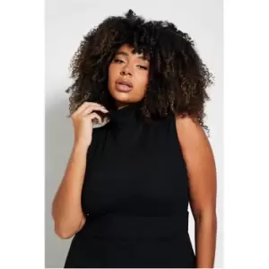 Image of I Saw It First Plus Size Structured Rib Sleeveless Roll Neck Bodysuit - Black