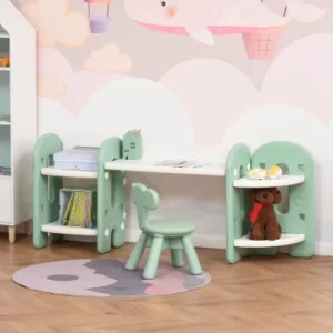 Image of HOMCOM Kids Adjustable Table and Chair Set 2 Piece Play Table with Storage Childrens Playroom/Bedroom Furniture Toddler PE Green and white