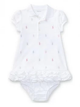Image of Ralph Lauren Baby Girls Pony Printed Polo Dress - White