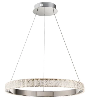 Image of Celeste Integrated LED Pendant Clear Crystal (K5) Glass & Chrome Effect Plate 1 Light Dimmable IP20