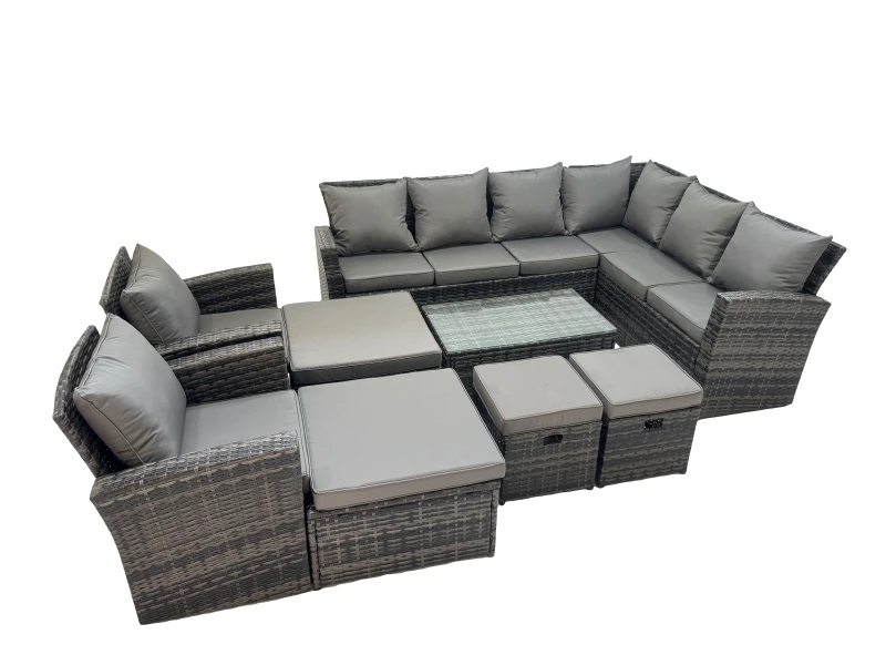 Image of Fimous 12 Seater Garden Sofa Coffee Table Set with Chair 4 Footstools in Dark Grey Dark Grey Unisex