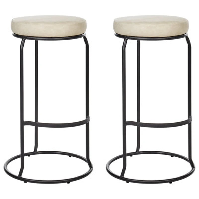 Image of Beliani Set Of 2 Bar Stools Milroy Faux Leather Light Beige