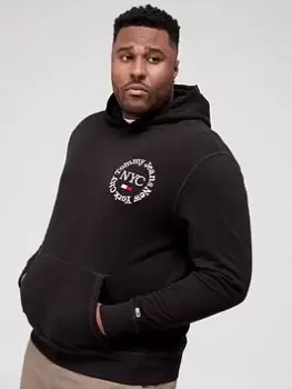 Image of Tommy Jeans Big & Tall Timeless Circle Logo Overhead Hoodie - Black, Size 5XL, Men