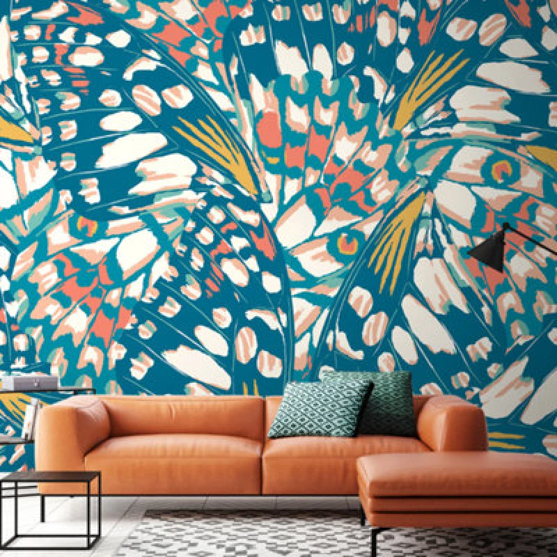 Image of Origin Murals Butterfly Wings - Teal Blue And Orange Matt Smooth Paste The Wall Mural 350Cm Wide X 280Cm High