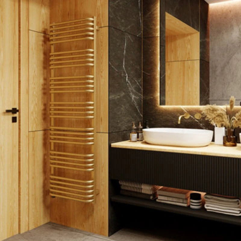 Image of Terma Alex One Brass Effect Electric Flat Towel Warmer (W)500mm X (H)1580mm