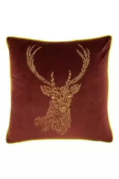 Image of Forest Fauna Embroidered Woodland Stag Piped Cushion