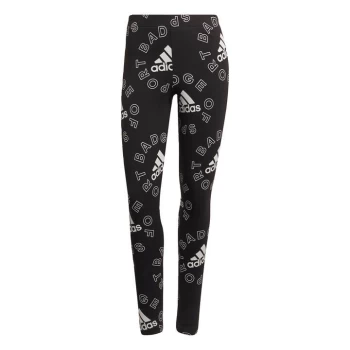 Image of adidas Essentials Logo Allover Print Leggings Womens - Black / White