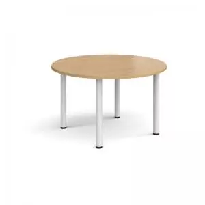 Image of Circular white radial leg meeting table 1200mm - oak