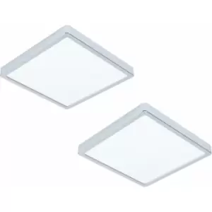 Image of 2 pack Wall Flush Ceiling Light Colour Chrome Shade White Plastic Bulb LED 20W
