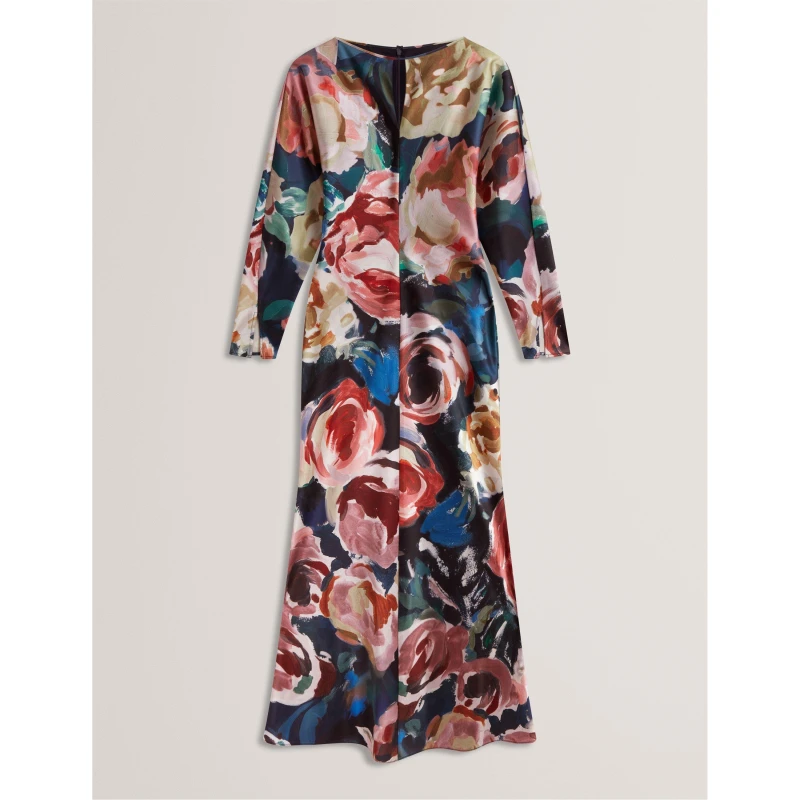 Image of Ted Baker Womens Long-Sleeve Midi Tea Dress Navy female 8 (XS)