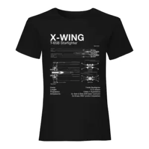 Image of Star Wars Womens/Ladies Diagram X-Wing Boyfriend T-Shirt (S) (Black)