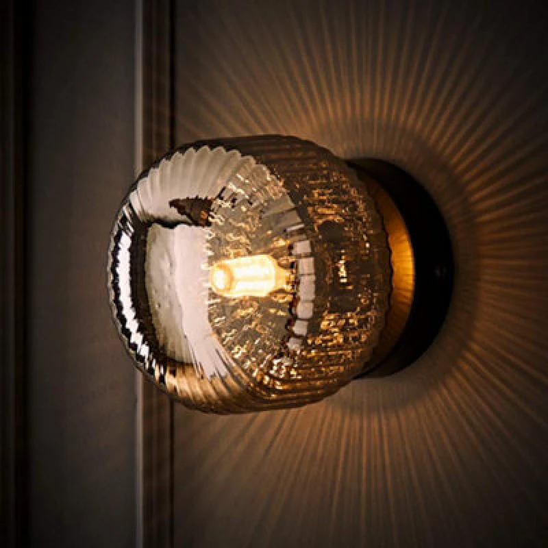 Image of ValueLights ValueLights Calpe Small Ribbed Glass Flush Ceiling Wall Light with LED Bulb in Black One Size Unisex 5059406071294