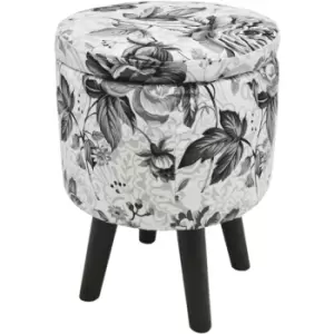 Image of BLACK ROSE - Contemporary Round Padded Storage Stool - Black / White - Black / White