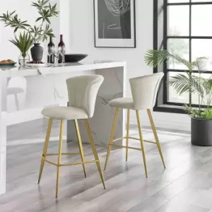 Image of Furniture Box 2x Juniper Cappuccino Beige Velvet Gold Leg Bar Stools