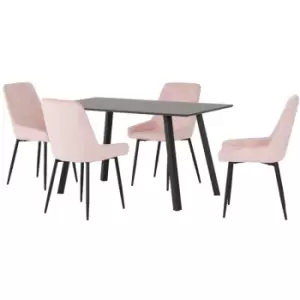 Image of Seconique - Berlin Dining Set Table Black Grain with 4 Avery Pink Velvet Chairs