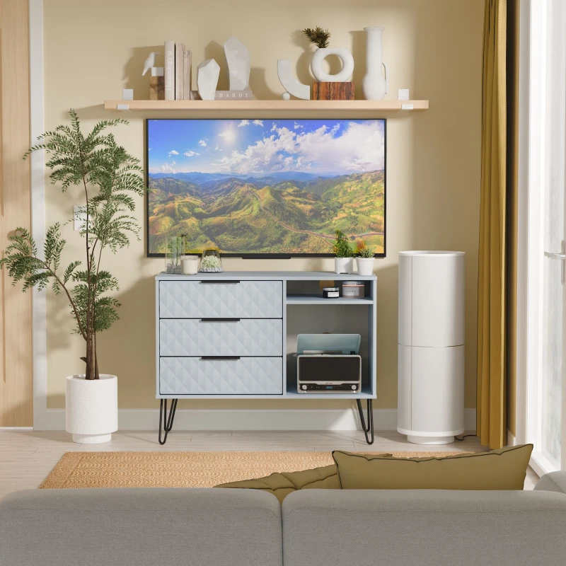 Image of Ready Assembled 2 U Islay 3 Drawer TV Unit (Ready Assembled) in Light Blue Light Blue Unisex