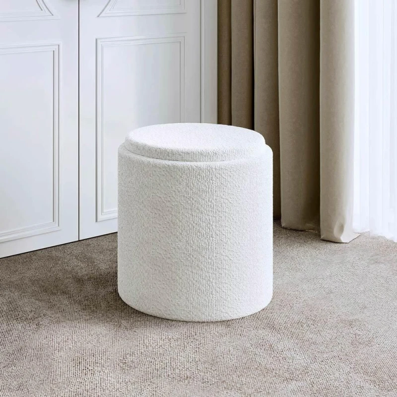 Image of CARME HOME Carme Home - Hailey Ivory Boucle Storage Stool for Bedroom Living Room Home Decoration - White 5060635723342
