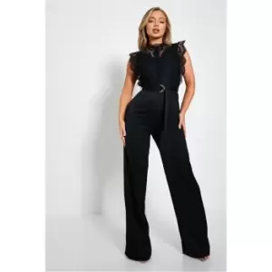 Image of I Saw It First Lace Tie Waist Wide Leg Jumpsuit - Black