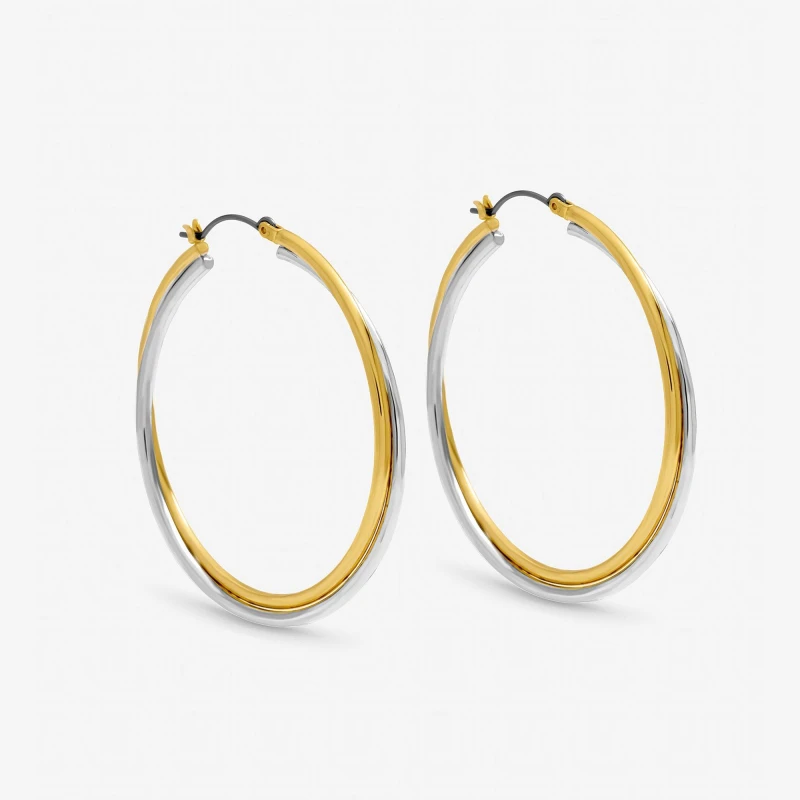 Image of Inicio Two Tone Large Hoop Earrings - Gift Pouch Silver female One Size