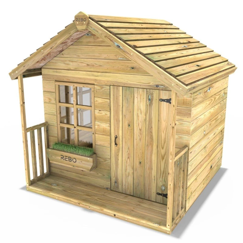Image of Rebo 5ft x 5ft Children's Wooden Garden Playhouse - Sparrow Natural