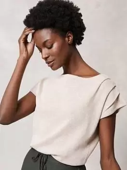 Image of Mint Velvet Metallic Pleat Sleeve Batwing Tee, Neutral, Size L, Women