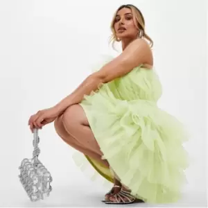 Image of Missguided Bandeau Tulle Ruffle Mini Dress - Green
