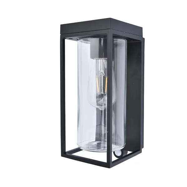 Image of Lutec Lutec Flair Solar LED Outdoor Half Lantern Wall Light with PIR Sensor - Black