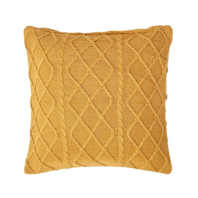 Image of Homescapes Mustard Diamond Cable Knit Cushion Cover, 45 X 45 Cm