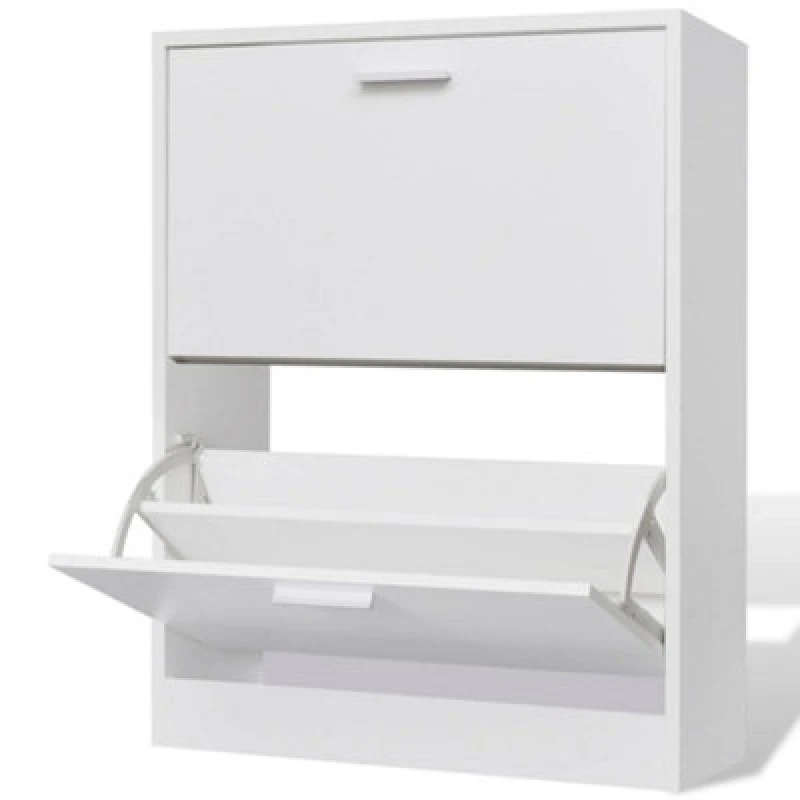Image of Vidaxl White Wooden Shoe Cabinet With 2 Compartments