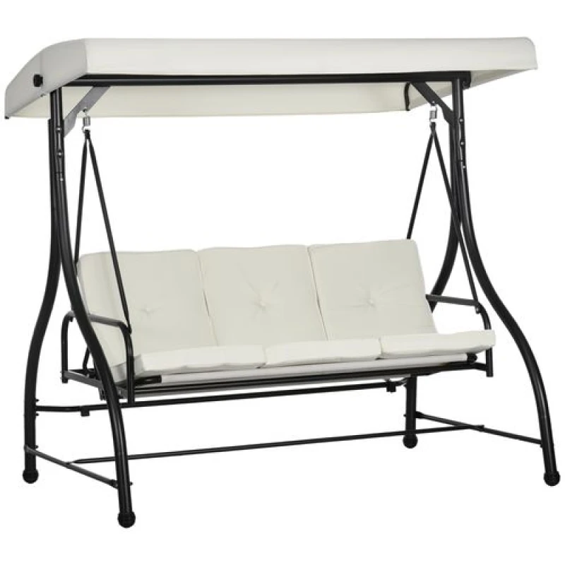 Image of Outsunny Outsunny 3 Seater Canopy Swing Chair Porch Hammock Bed Rocking Bench Cream White