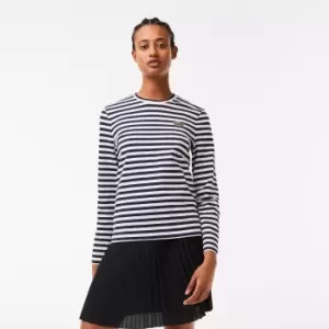 Image of Lacoste Womens Striped Jersey Cotton T-Shirt Size 16 Black/white