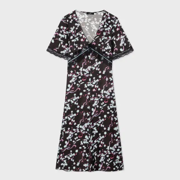 Image of Paul Smith Womens Black 'Wetlands Floral' Midi Dress