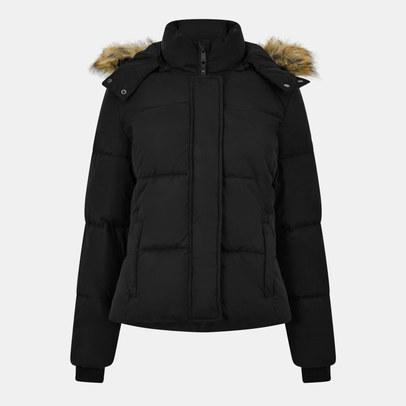 Image of Jack Wills Womens Riley Wind Resistant Detachable Hood Short Puffer Jacket Black female 6 (2XS)