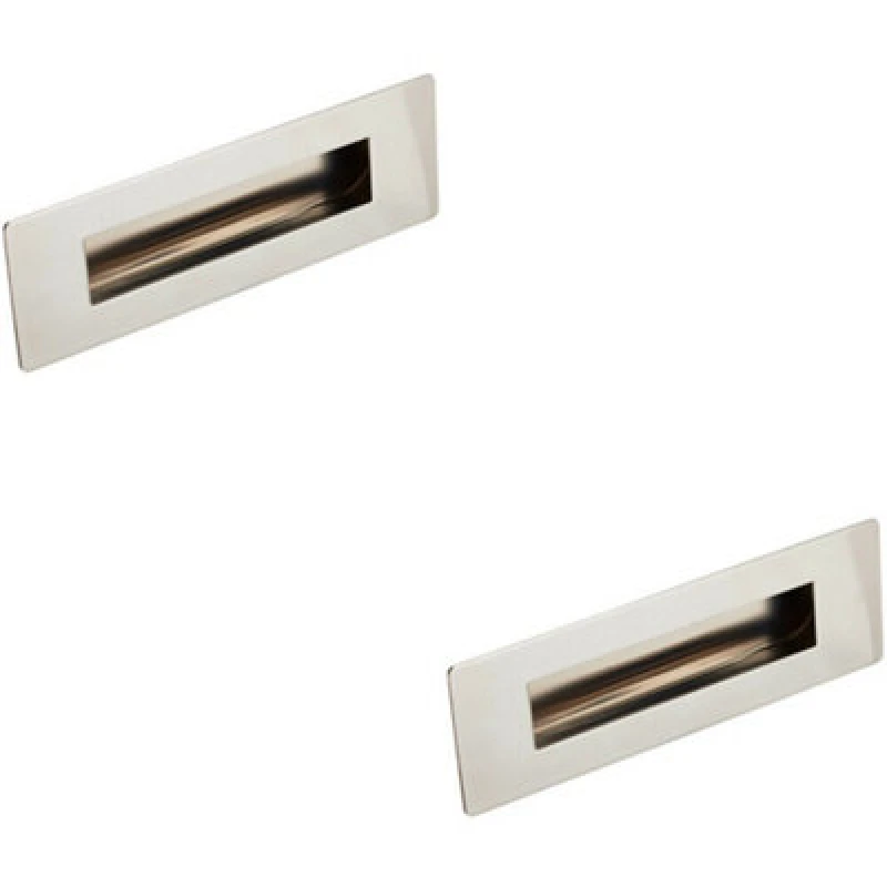 Image of Loops 2x Recessed Sliding Door Flush Pull Handle 180 x 60mm Bright Stainless Steel Metallics unisex