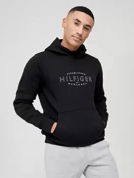 Image of Tommy Hilfiger Curved Logo Overhead Hoodie - Black, Size L, Men